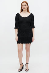 Temperley Black Embroidered Fringe Trimmed Dress