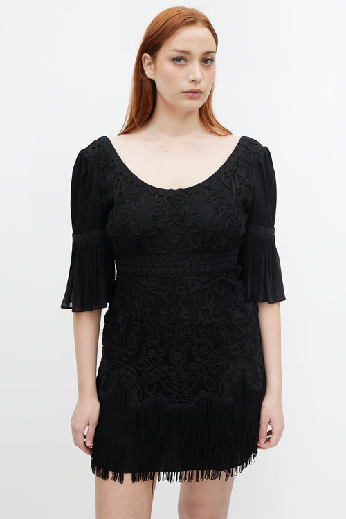 Temperley // Embroidered Fringe Trimmed Dress VSP Consignment Temperley // Embroidered Fringe Trimmed Dress VSP Consignment