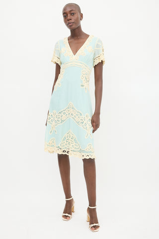 Temperley Blue & Cream Lace Dress