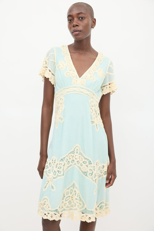 Temperley Blue & Cream Lace Dress