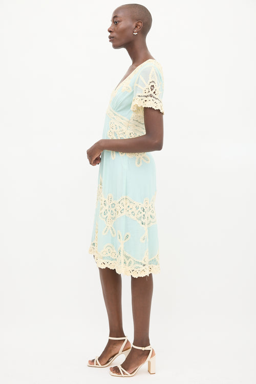 Temperley Blue & Cream Lace Dress