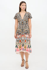 Temperley Multicolour Printed V-Neck Midi Dress