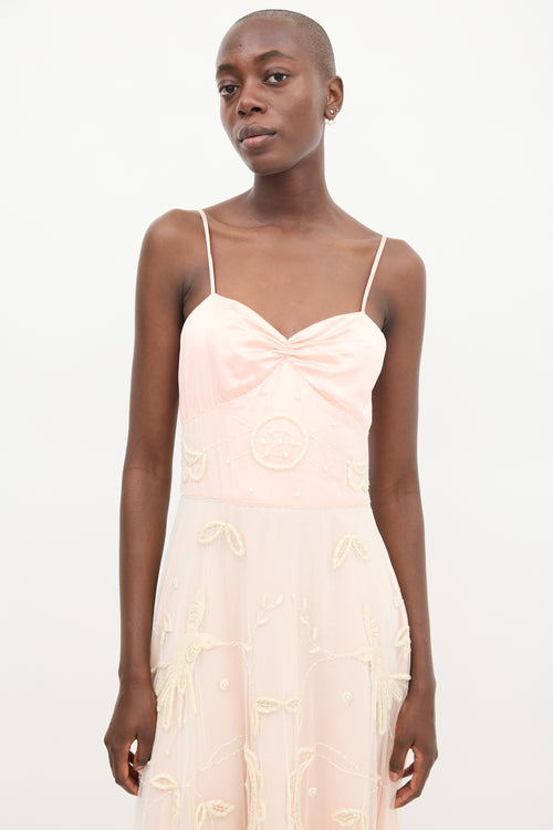 Temperley Pink & Cream Tulle Embroidered Dress