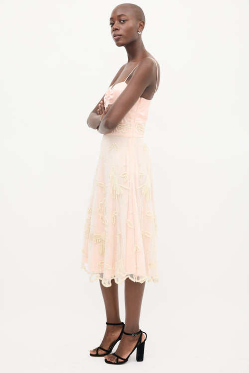 Temperley Pink & Cream Tulle Embroidered Dress