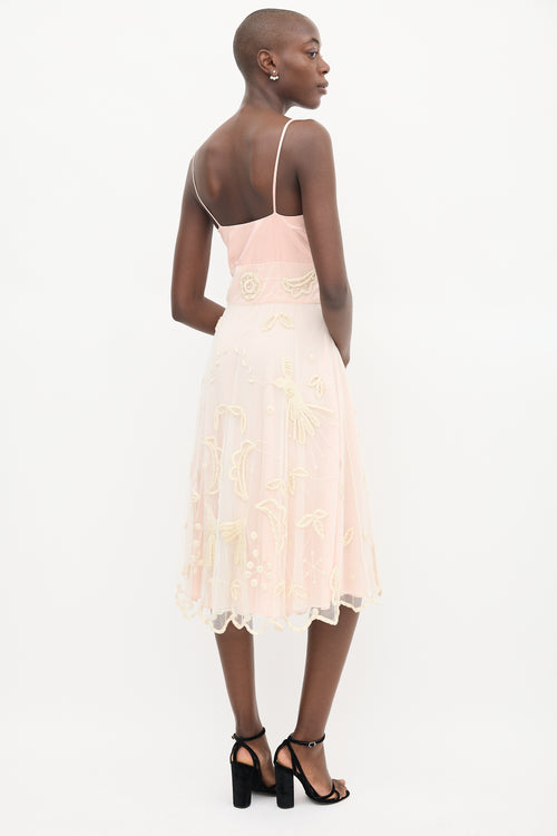 Temperley Pink & Cream Tulle Embroidered Dress