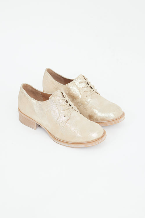 Ten Points Gold Shiny Suede Derby