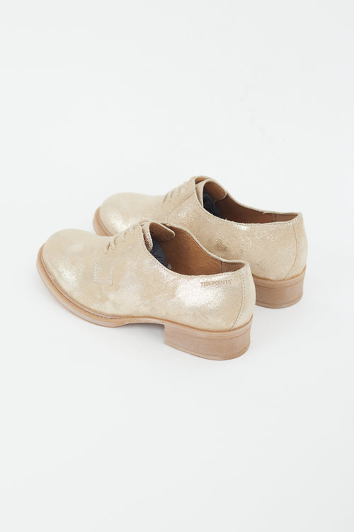 Ten Points Gold Shiny Suede Derby