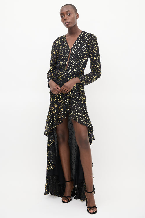 The Attico Black & Gold Star Ruffled Long Dress