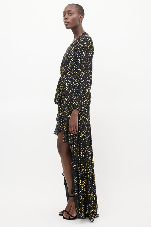 The Attico Black & Gold Star Ruffled Long Dress