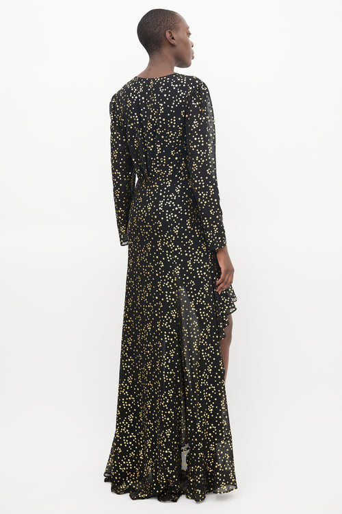 The Attico Black & Gold Star Ruffled Long Dress