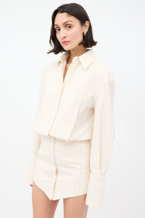 The Attico Cream Seersucker Silvye Pinstripe Shirt Dress