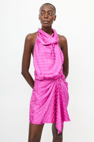 The Attico Pink Geometric Print Halter Dress