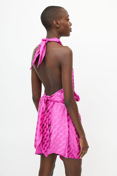 The Attico Pink Geometric Print Halter Dress