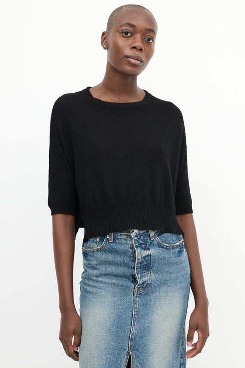 The Cashmere Shop Black Half Sleeve Cropped Sweater