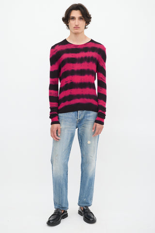 The Elder Statesman Fuchsia & Black Cashmere Dye Striped Sweater