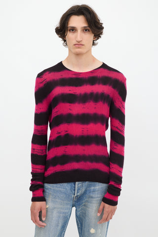 The Elder Statesman Fuchsia & Black Cashmere Dye Striped Sweater