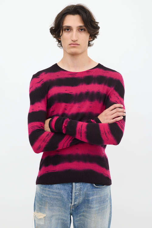 The Elder Statesman Fuchsia & Black Cashmere Dye Striped Sweater