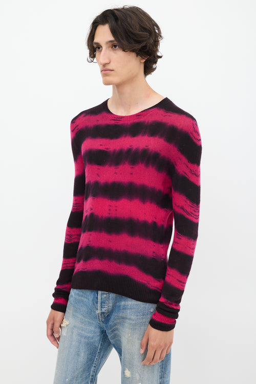 The Elder Statesman Fuchsia & Black Cashmere Dye Striped Sweater