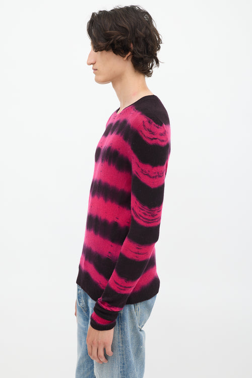 The Elder Statesman Fuchsia & Black Cashmere Dye Striped Sweater