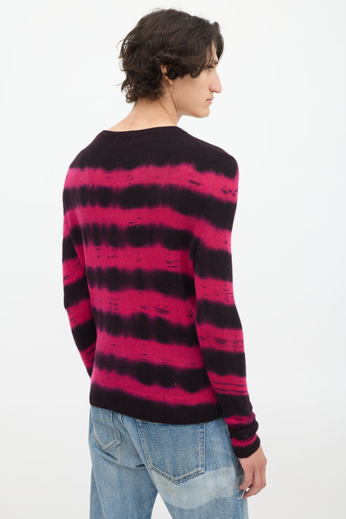 The Elder Statesman Fuchsia & Black Cashmere Dye Striped Sweater