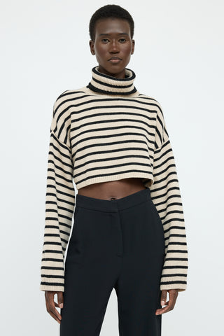 The Frankie Shop Beige & Black Stripe Long Sleeve Top