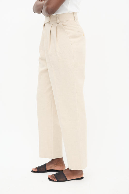 The Frankie Shop Beige Linen Pace Pleated Trouser