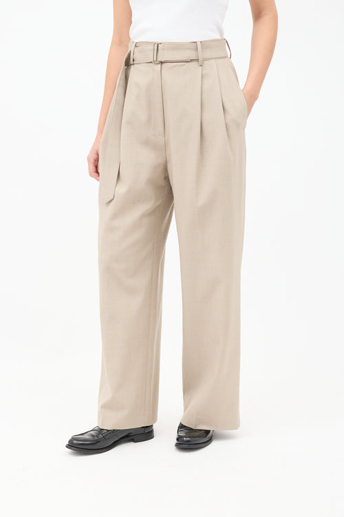 The Frankie Shop Beige Wool Lyxe Belted Wide Leg Trouser