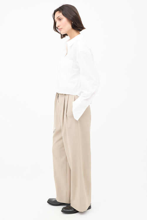 The Frankie Shop Beige Wool Lyxe Belted Wide Leg Trouser