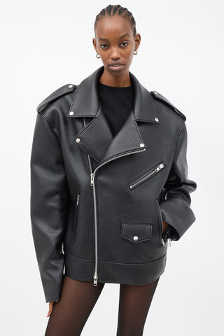 The Frankie Shop Black Faux Leather Chicago Oversized Biker Jacket