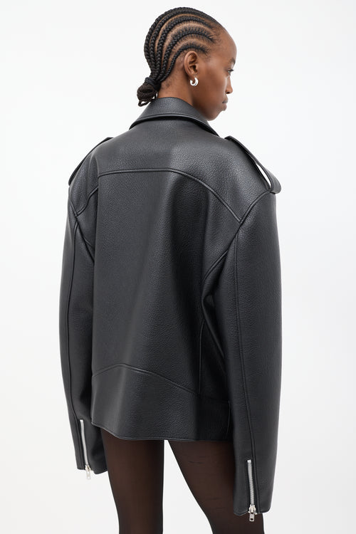 The Frankie Shop Black Faux Leather Chicago Oversized Biker Jacket