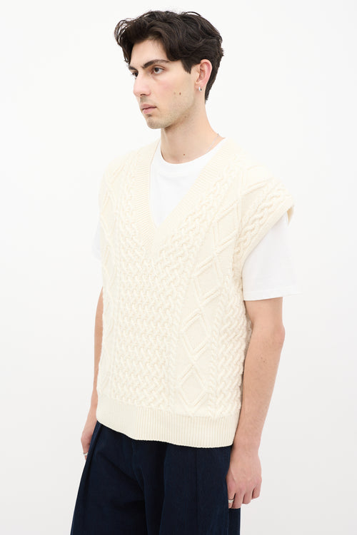 The Frankie Shop Cream Wool Cable Knit  Vest