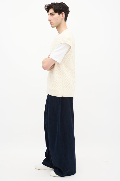 The Frankie Shop Cream Wool Cable Knit  Vest