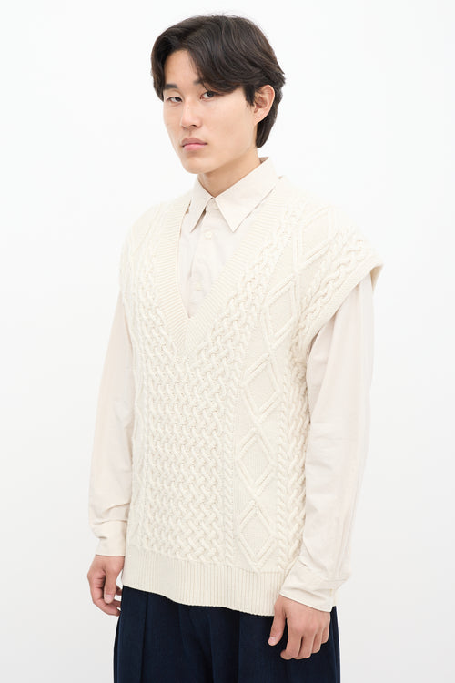 The Frankie Shop Cream Wool Cableknit Vest