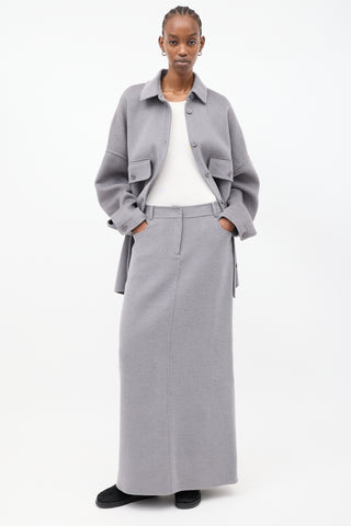 The Frankie Shop Grey Wool Malvo Maxi Pencil Skirt