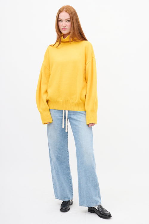 The Frankie Shop Yellow Wool Knit Oversized Turtleneck Sweater