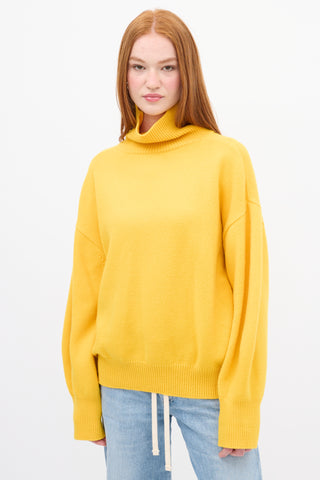 The Frankie Shop Yellow Wool Knit Oversized Turtleneck Sweater