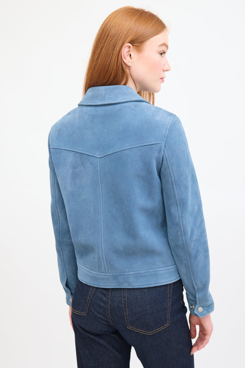 The Kooples Blue Suede Button Up Jacket