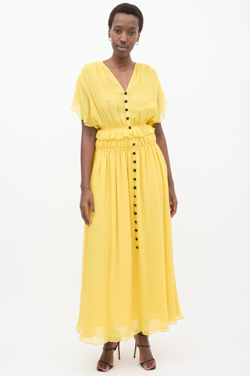 The Kooples Yellow Silk Ruffled Maxi Dress