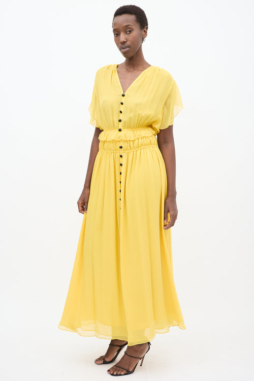 The Kooples Yellow Silk Ruffled Maxi Dress