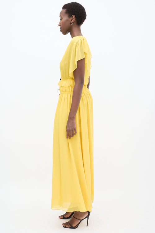 The Kooples Yellow Silk Ruffled Maxi Dress