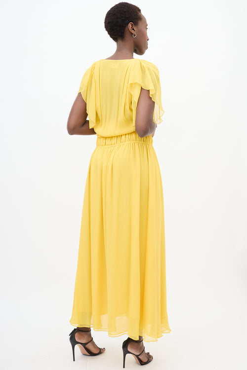 The Kooples Yellow Silk Ruffled Maxi Dress