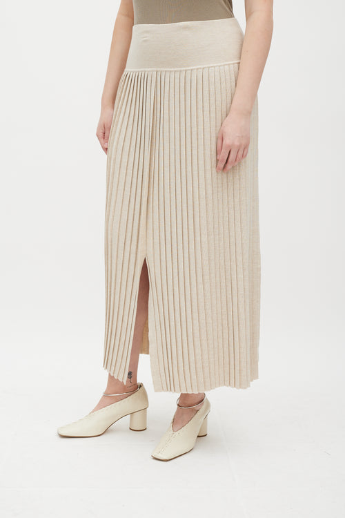 The Row Beige Coraline Pleated Midi Skirt