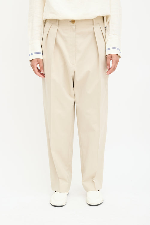 The Row Beige Pleated Straight Trouser