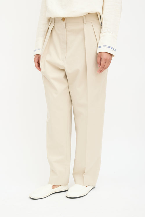 The Row Beige Pleated Straight Trouser