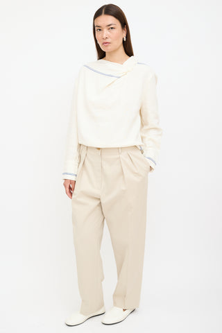 The Row Beige Pleated Straight Trouser