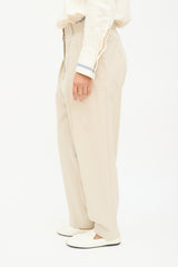 The Row Beige Pleated Straight Trouser