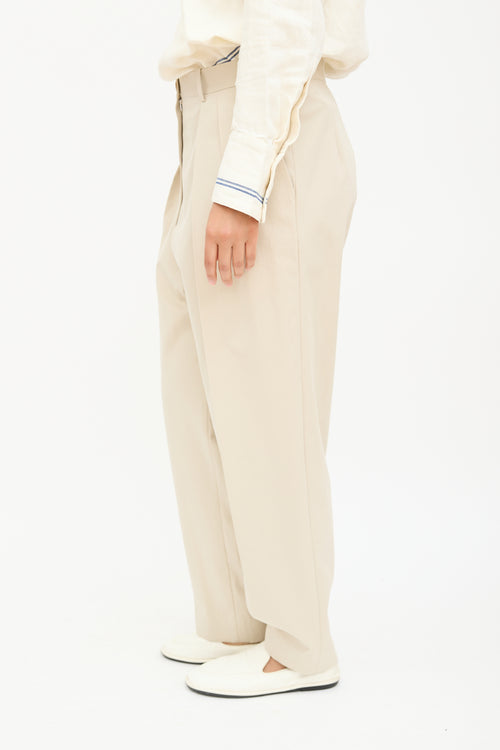 The Row Beige Pleated Straight Trouser