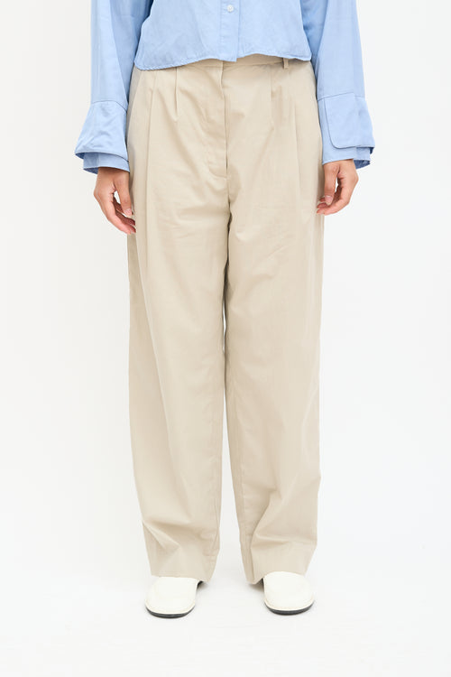 Beige Pleated Wide Leg Trouser