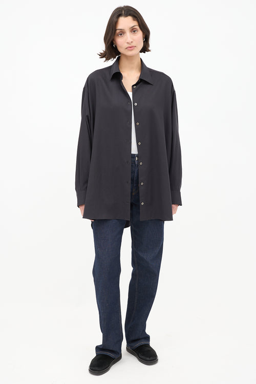 The Row Black Cashmere Long Button Up Shirt