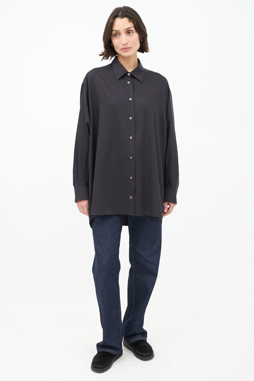 The Row Black Cashmere Long Button Up Shirt